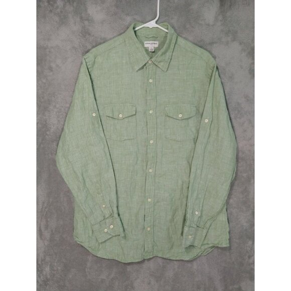 Banana Republic Shirt Mens XL Green Striped Linen Button Down Long Sleeve - Picture 1 of 10